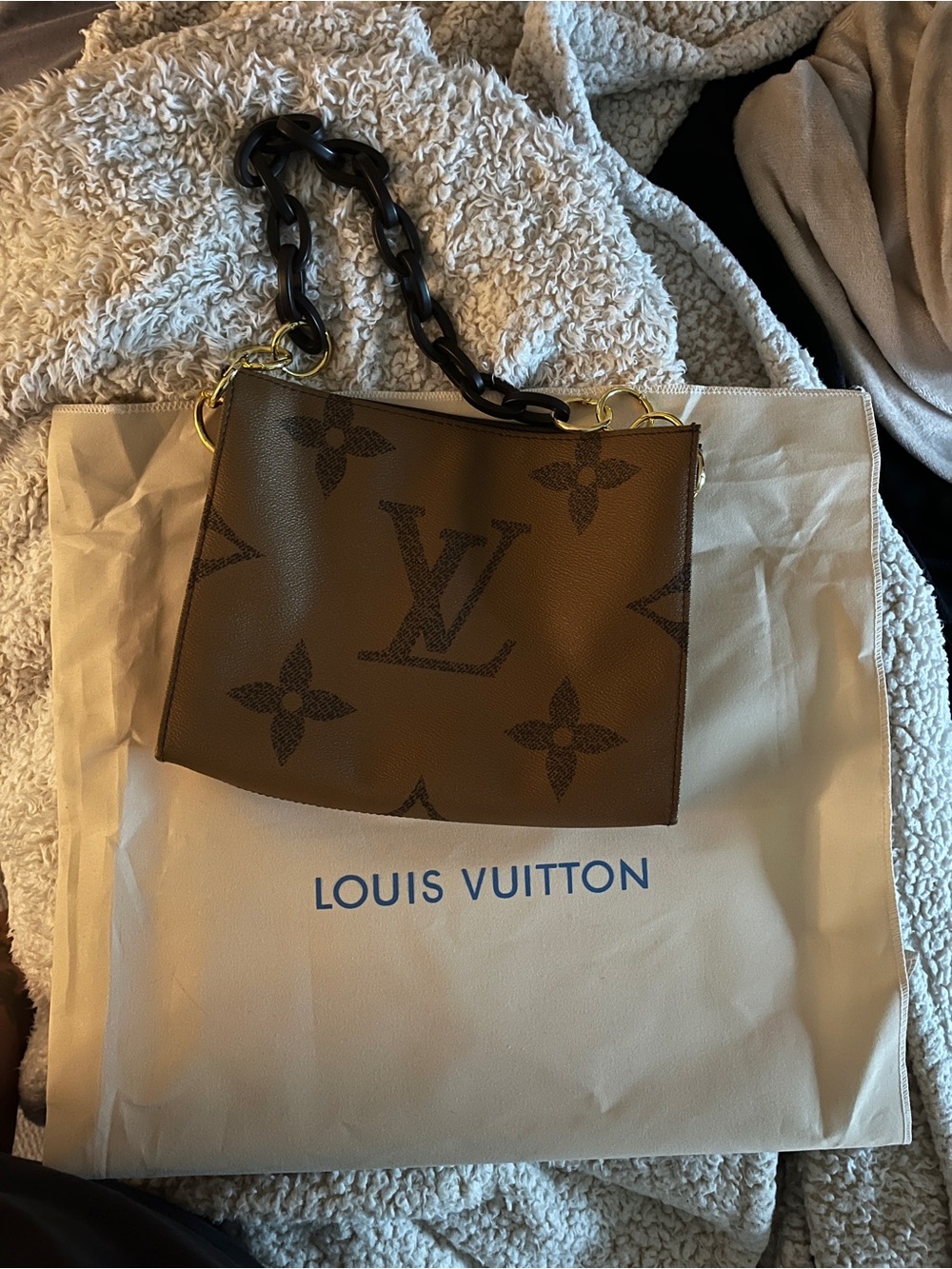 Louis Vuitton Brown Monogram Shoulder Bag with Black Chain